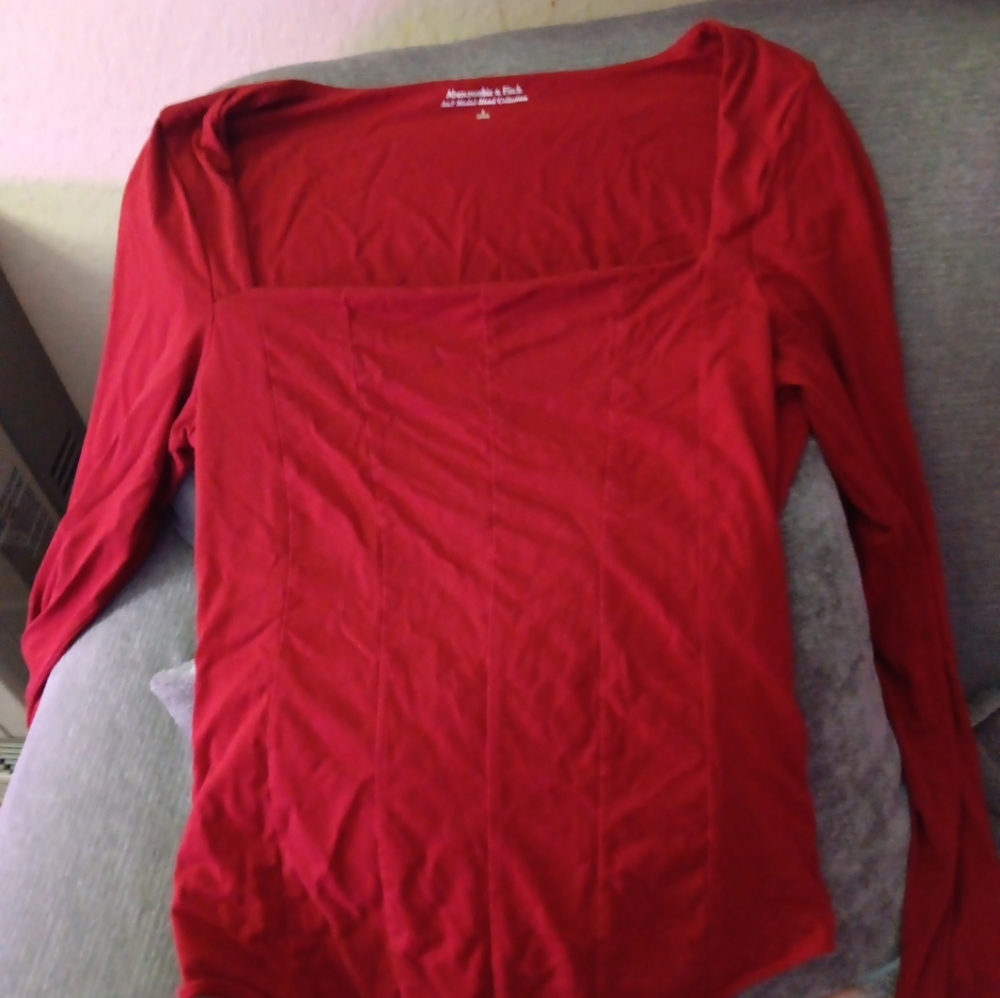 Abercrombie And Fitch Faux Corset Squareneck Bodysuit Large Red